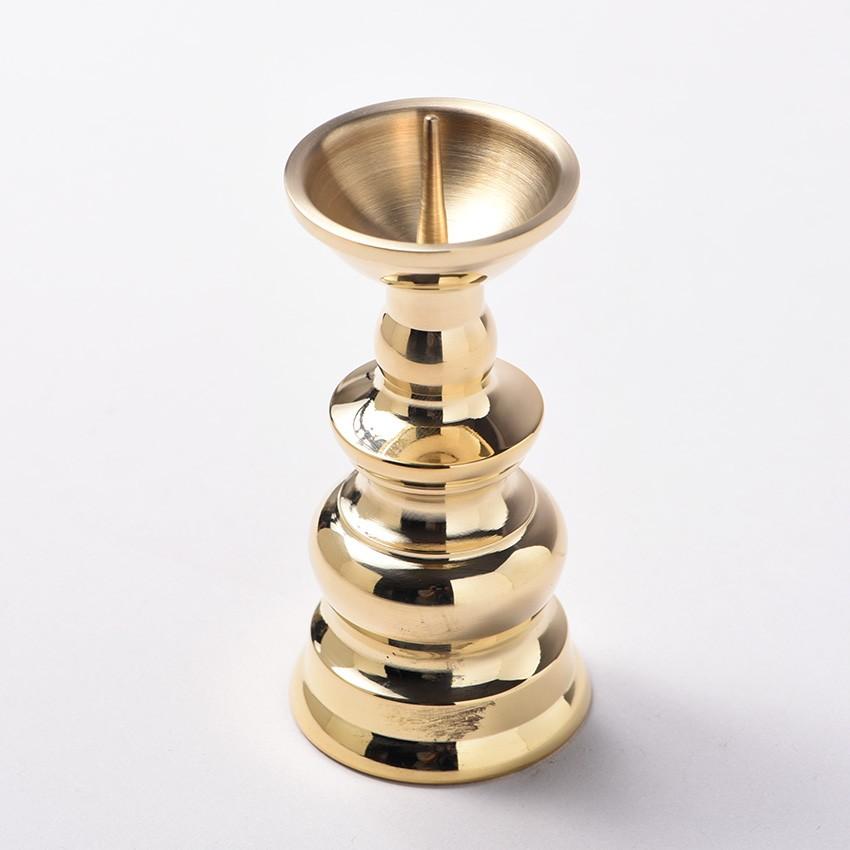 火立て 真鍮製 ろうそく立て 仏壇用 小 玉ダルマ火立 2.5寸 8cm 磨