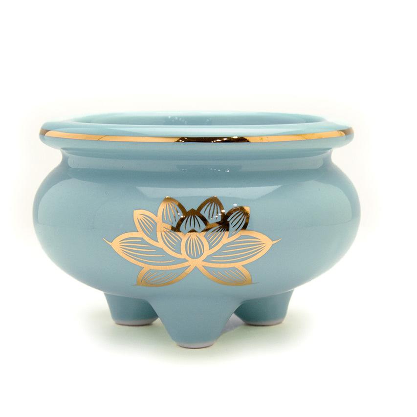 香呂 青磁色 上金蓮 香炉 机上香炉 3.5寸 陶器製 前香炉 3.5号 胴径約
