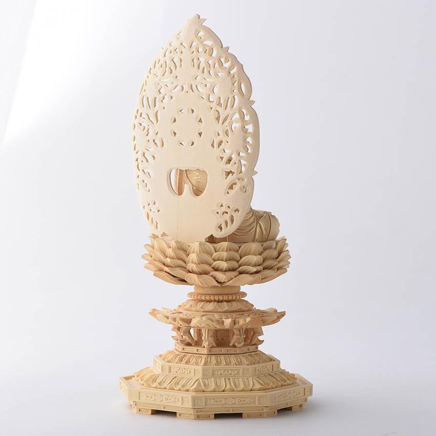 仏像 仏壇用 高級 柘植 つげ材 八角台座 2号座像 金泥仕上 ns sr 座