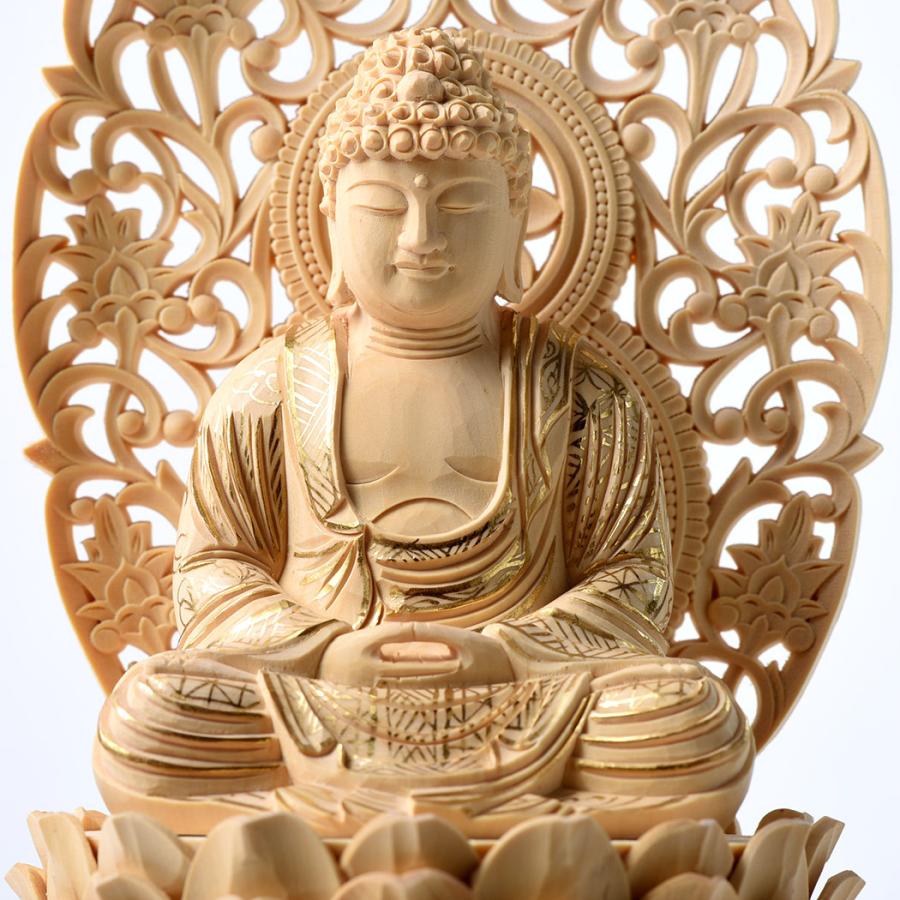 仏像 御本尊 総 柘植 つげ材 六角台座 2.0号 2寸 座像 金泥 [nsm](きん