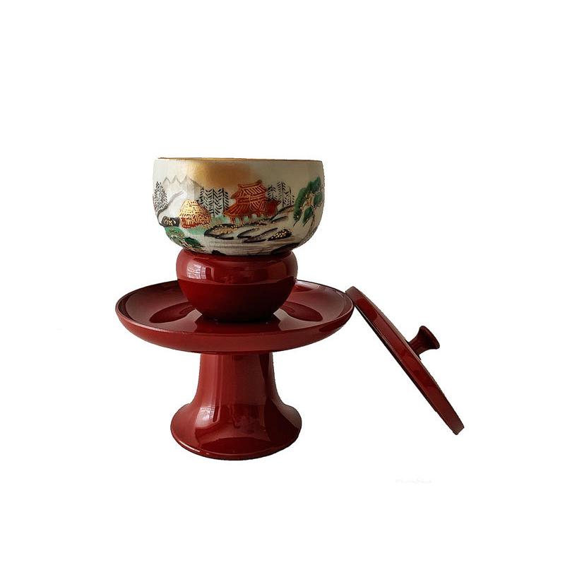 九谷焼 仏具 高茶台 湯呑 セット 朱 茶湯器 仏具セット : 仏壇職人 関