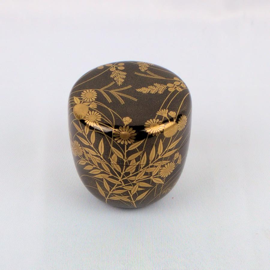 茶道具 棗 「秋草蒔絵 中棗」平安 伊藤表正作 裏千家15世家元鵬雲斎