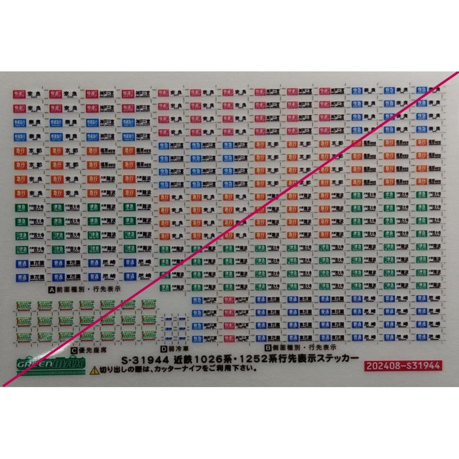 グリーンマックス S-31944 近鉄1026系・1252系 行先表示ステッカー 1枚