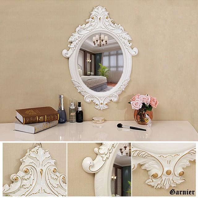 アンティーク ロココ調 ウォールミラー 壁掛け 鏡 ホワイト ゴールド