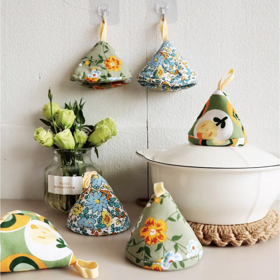 鍋つかみ 三角 3個セット コットン ステッチ ミニ 鍋掴み 北欧 耐熱