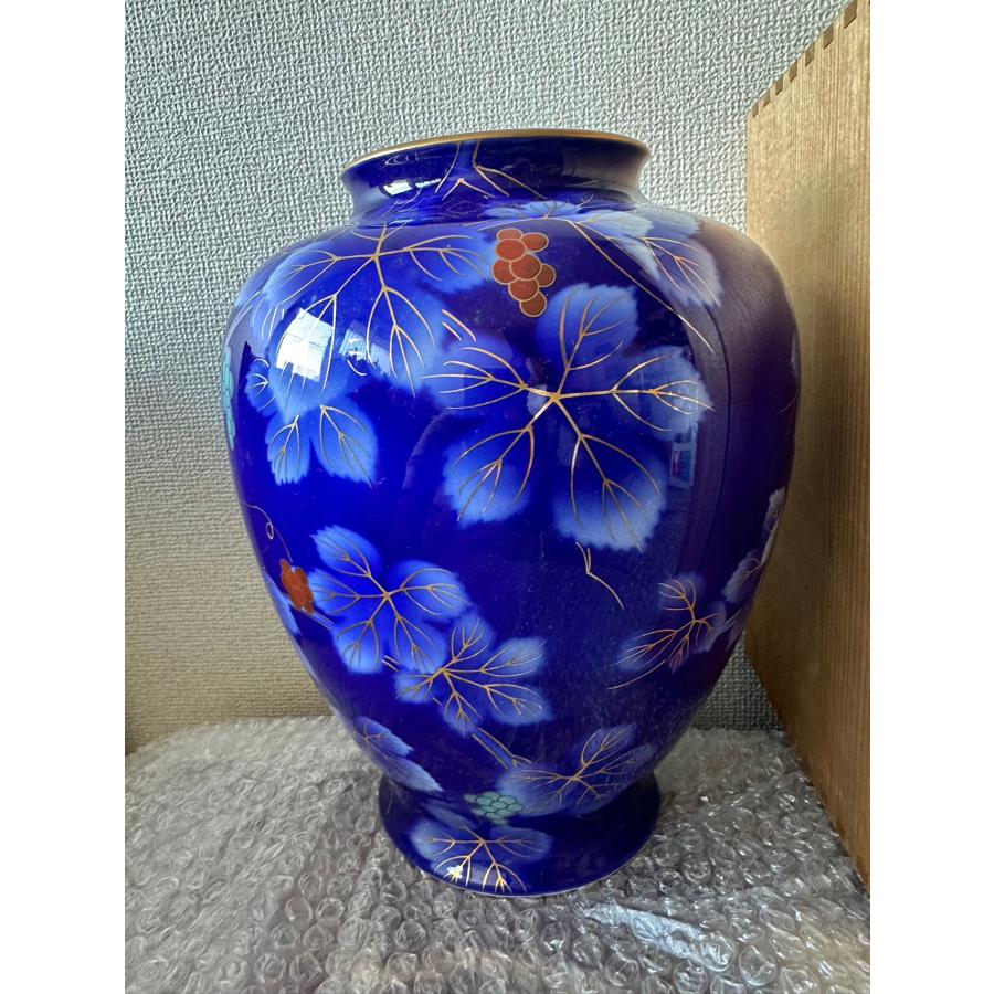 宮内庁御用達 深川製磁 金彩瑠璃葡萄文 花瓶 花器 金彩 FUKAGAWA 高級