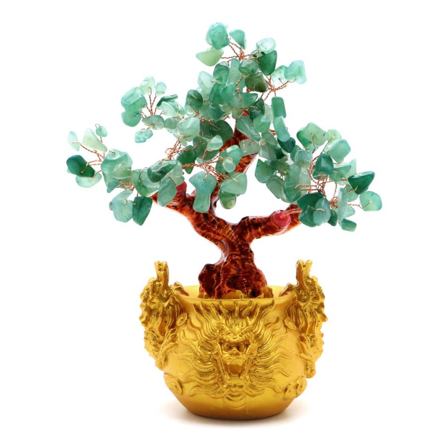 GOLD STONE 招財樹 壺型 アベンチュリン 龍 風水置物 インテリア 金運