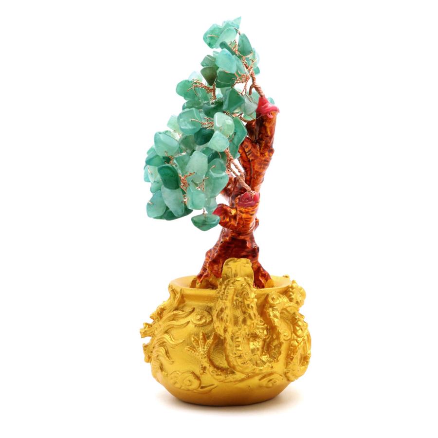 GOLD STONE 招財樹 壺型 アベンチュリン 龍 風水置物 インテリア 金運