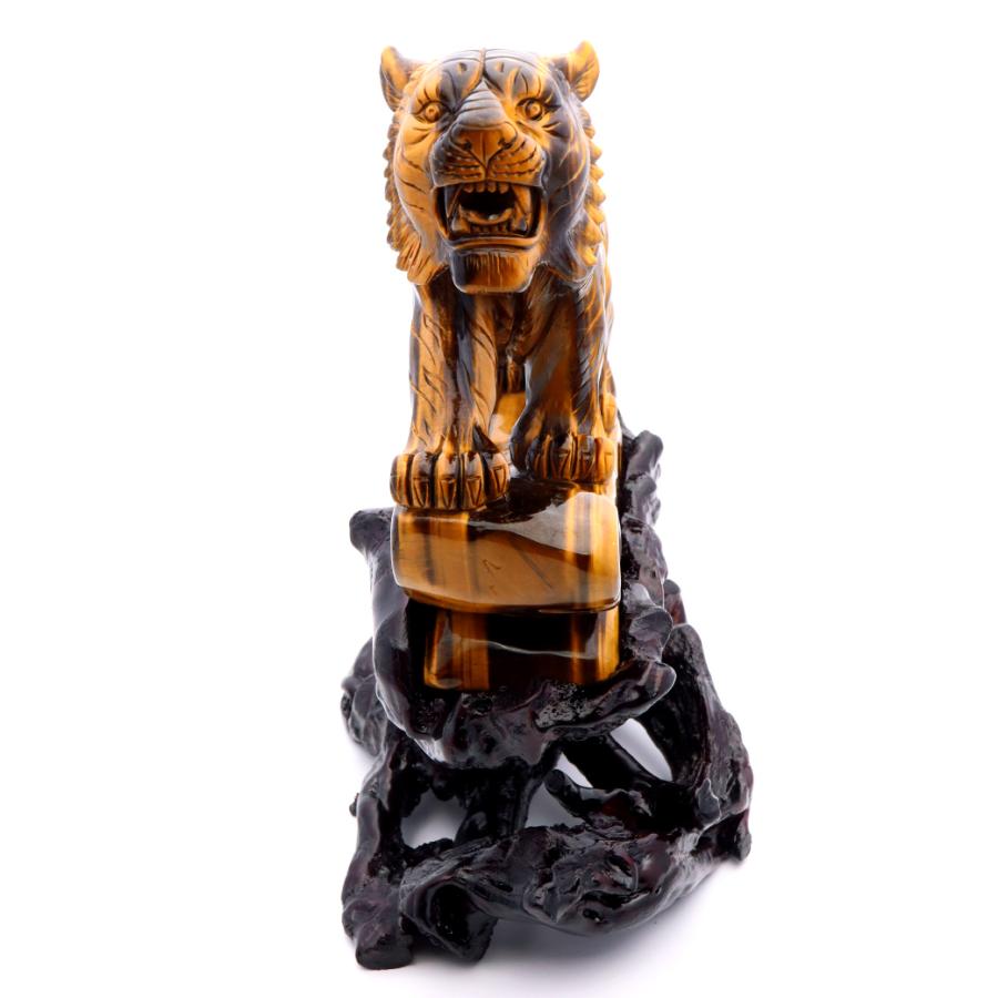 GOLD STONE タイガーアイ 虎 置物 彫刻 台座付き 2.2kg 虎眼石 風水