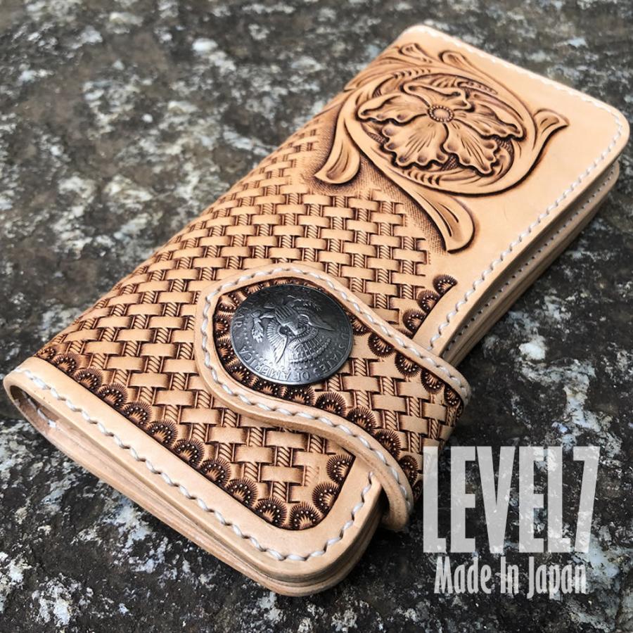 長財布/ハンドメイドロングウォレット バスケット＆フラワーカービング