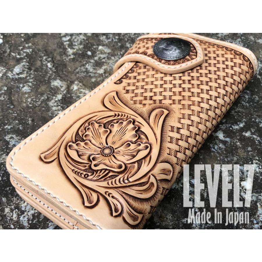 長財布/ハンドメイドロングウォレット バスケット＆フラワーカービング