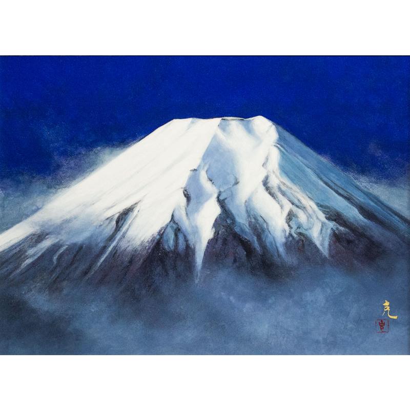 国府 克「 新雪の富士 」 日本画 P8 ( 8号 ) 絵画 肉筆 真筆 手描き