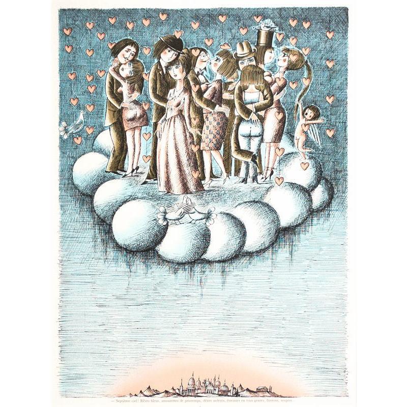 レイモン・ペイネ「 雲の上の結婚式 」リトグラフ 版画 絵画 人物
