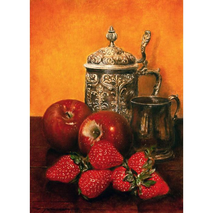 山中雅彦 『卓上の静物』 油絵・油彩画 F4(4号) 絵画 果物 いちご