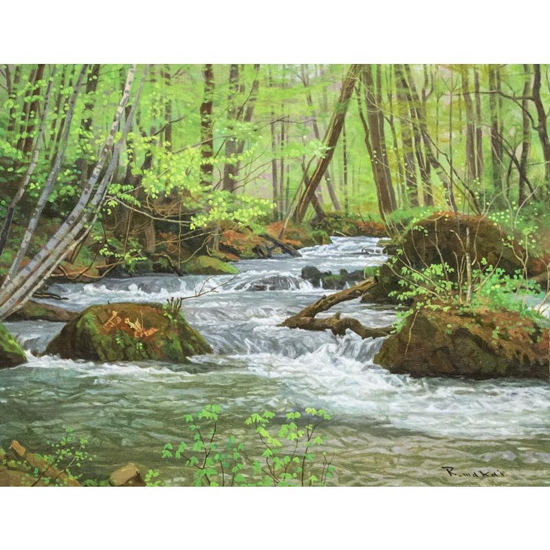 若井良一 「 奥入瀬渓流 」 油絵 ・ 油彩 F6 ( 6号 ) 肉筆 油彩画 F6号