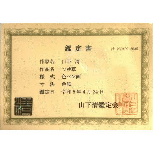 山下 清 「 つゆ草 」 ペン画 ( 鑑定書付き ) 絵画 洋画 肉筆 手描き