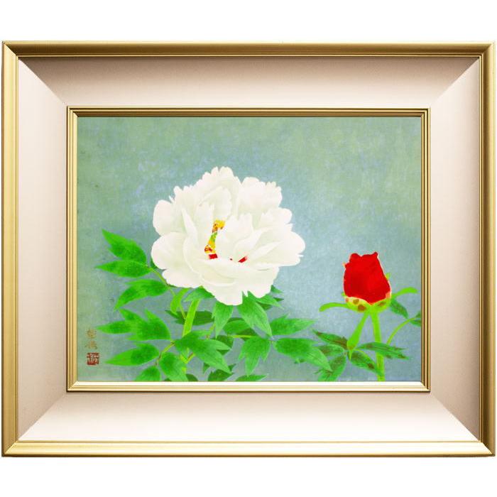 山口華楊 『紅白牡丹』 木版画 絵画 日本画 花 送料無料 : 内田画廊