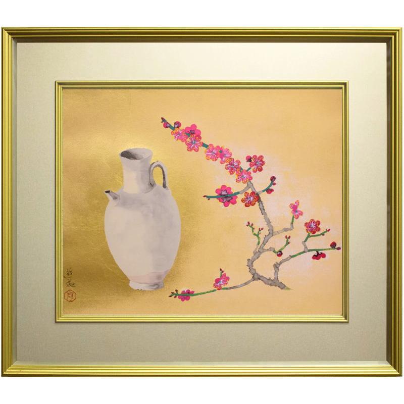 小倉遊亀 「 白磁と紅梅 」 リトグラフ 版画 日本画 絵画 静物 花 壺