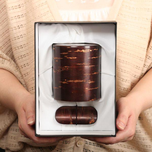 送料無料 茶筒 桜皮 総皮茶筒 無地皮 平 ギフトセットA-22 藤木伝四郎