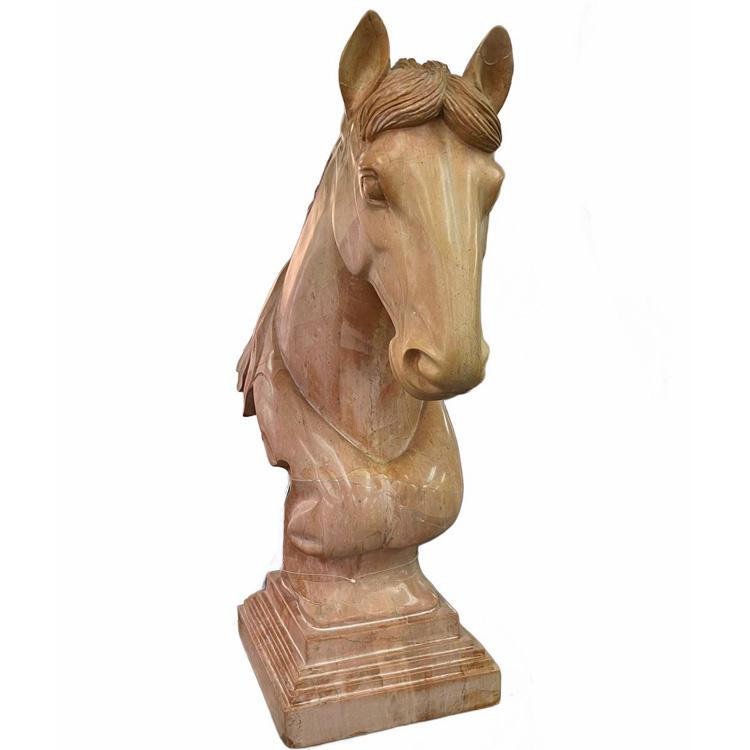 大理石彫刻 馬の頭部 (茶)高さ82cm 動物像 オブジェ ウマ 大理石 彫刻