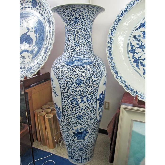 有田焼 染付花鳥図大壺 高さ約1m55cm 陶磁器 花瓶 花生 美術品