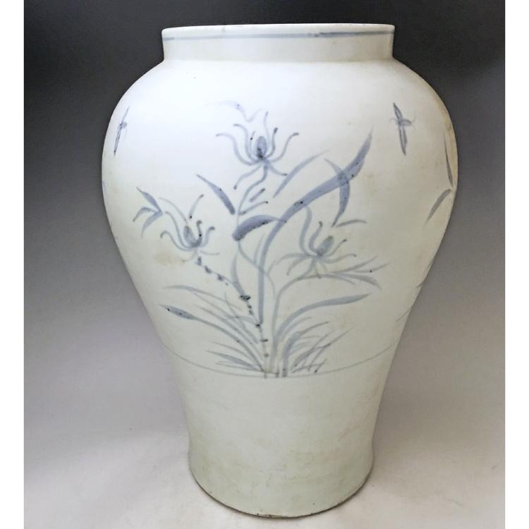 李朝 青花草花文壺 全高38cm 韓国 朝鮮 陶磁器 希少 花瓶 白磁 染付