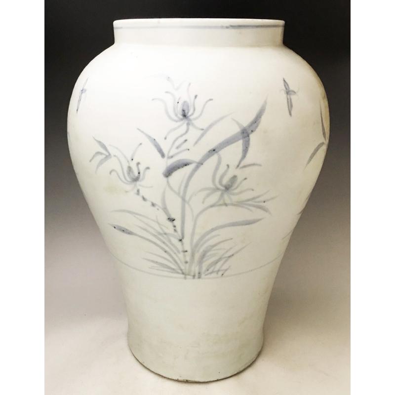 李朝 青花草花文壺 全高38cm 韓国 朝鮮 陶磁器 希少 花瓶 白磁 染付