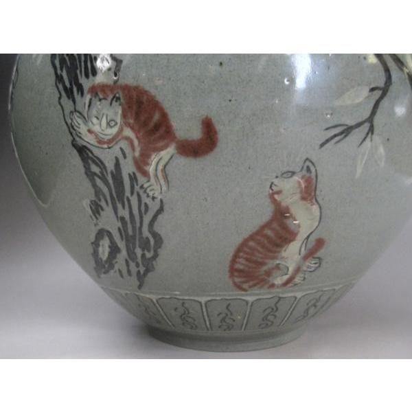 高麗青磁 辰砂 動物文壺 猫 鳥 高さ約24cm 李朝 陶磁器 韓国 朝鮮 美品