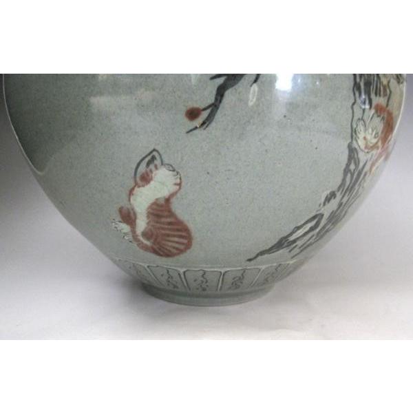 高麗青磁 辰砂 動物文壺 猫 鳥 高さ約24cm 李朝 陶磁器 韓国 朝鮮 美品