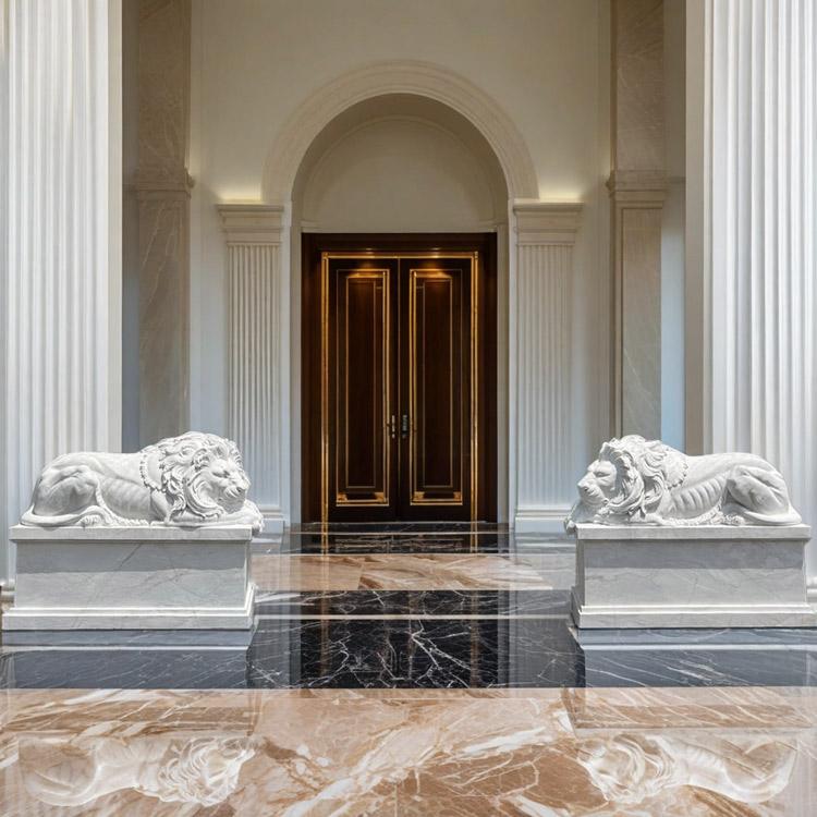 天然大理石彫刻 ライオン ペア H113cm 動物 石像 大理石 彫刻 オブジェ