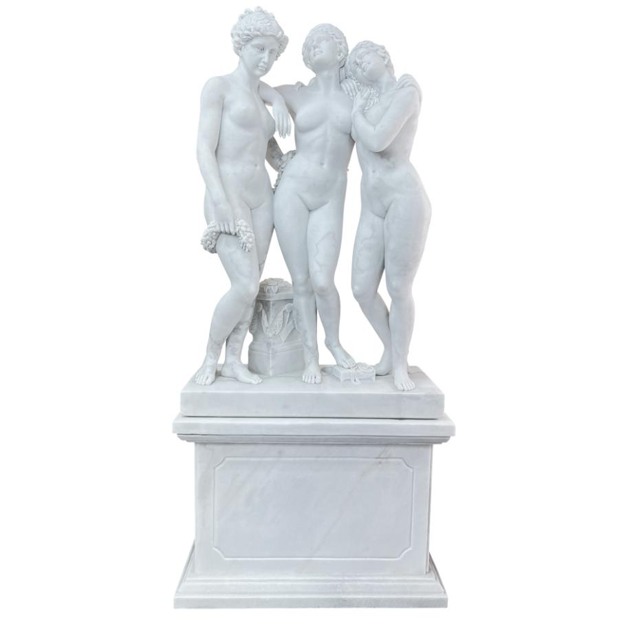 天然大理石彫刻 三美神 H183cm 台座付き ギリシャ神話 ローマ神話 石像