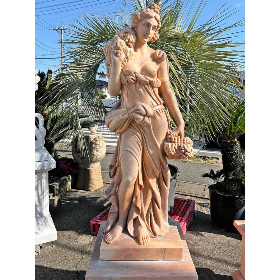 天然大理石彫刻 果物を持つヴィーナス(夏) ピンク 乙女 H210cm 女神