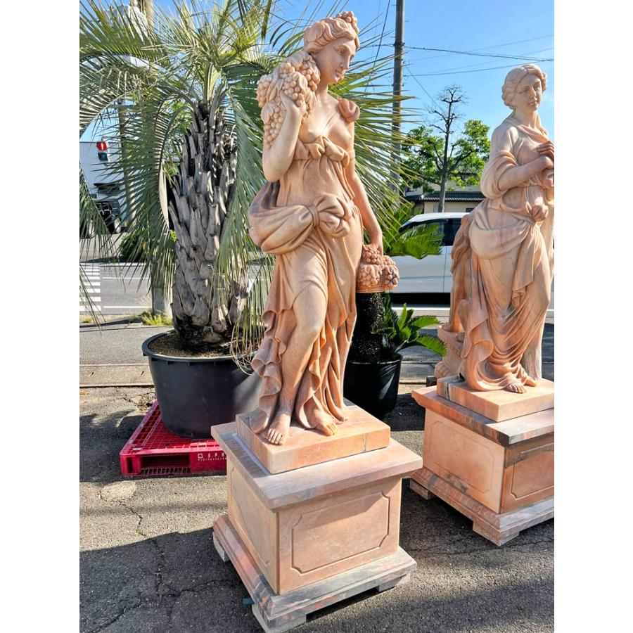 天然大理石彫刻 果物を持つヴィーナス(夏) ピンク 乙女 H210cm 女神