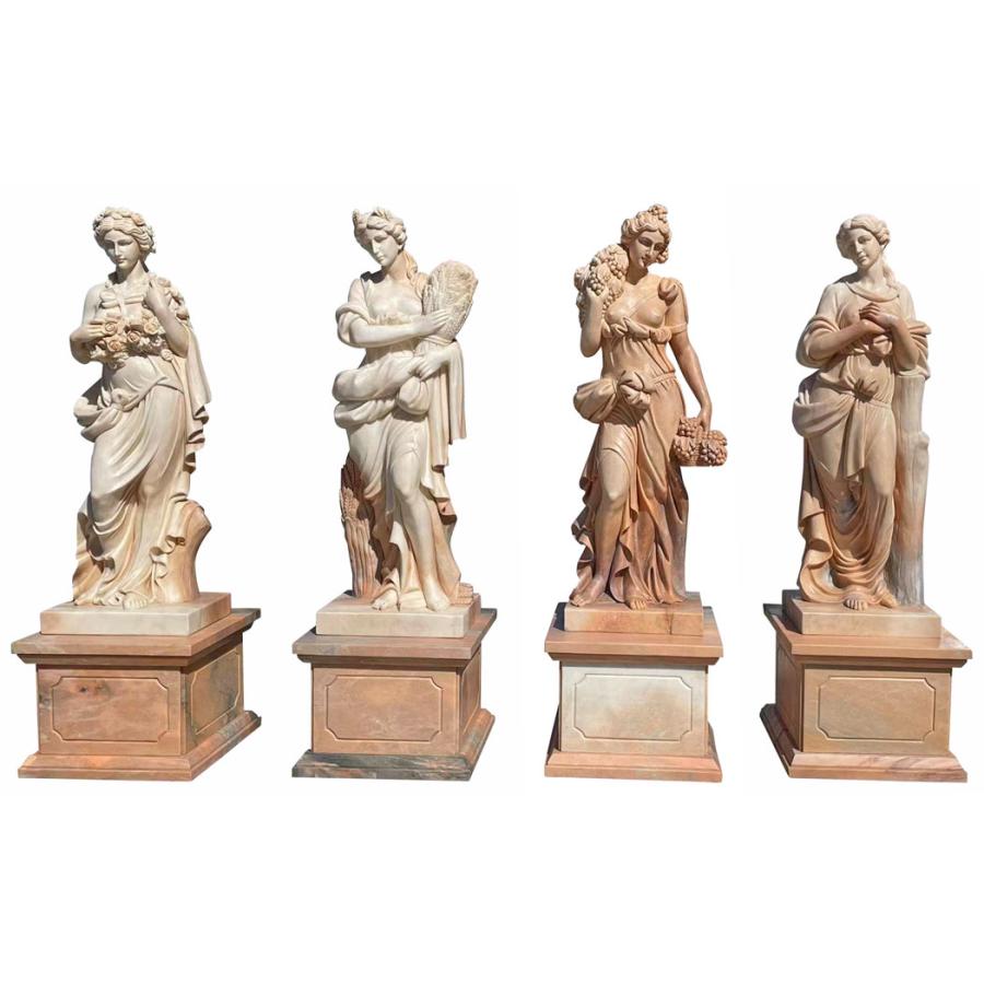 天然大理石彫刻 果物を持つヴィーナス(夏) ピンク 乙女 H210cm 女神