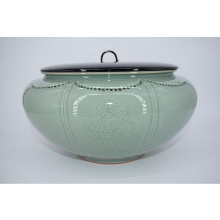 茶道具 高麗青磁 平 水指 梁命煥 作 茶道 14-4622 : 月香園