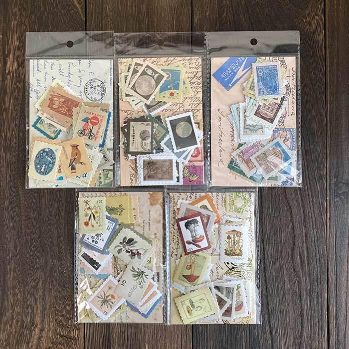 シール 切手 レトロ シリーズ 46枚入り 絵 宇宙 世界旅行 花 きのこ