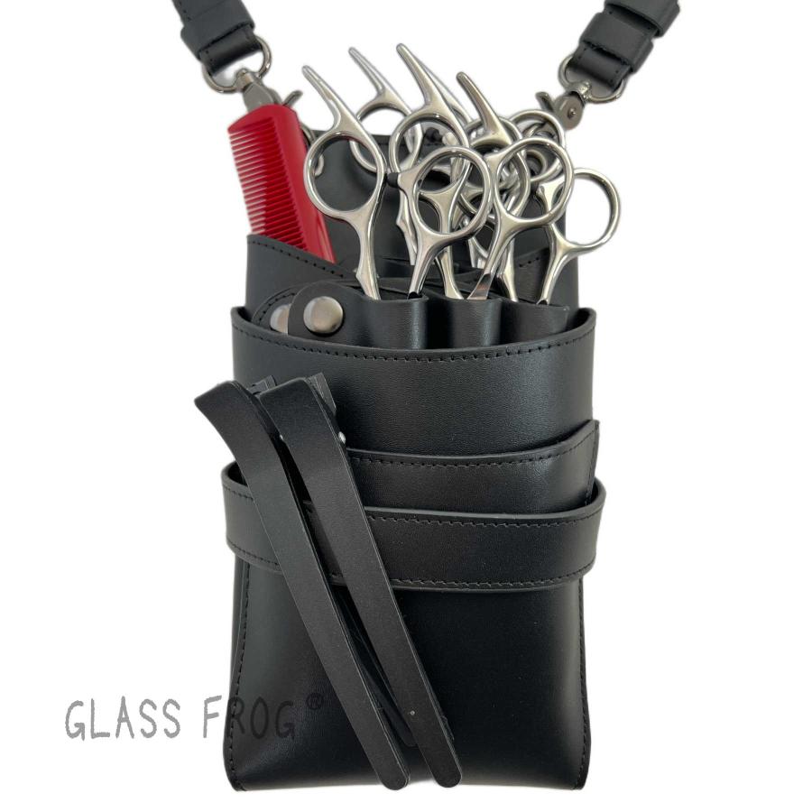 本革シザーケース オリジナル ブラック 牛革 送料無料 ハサミ5丁収納