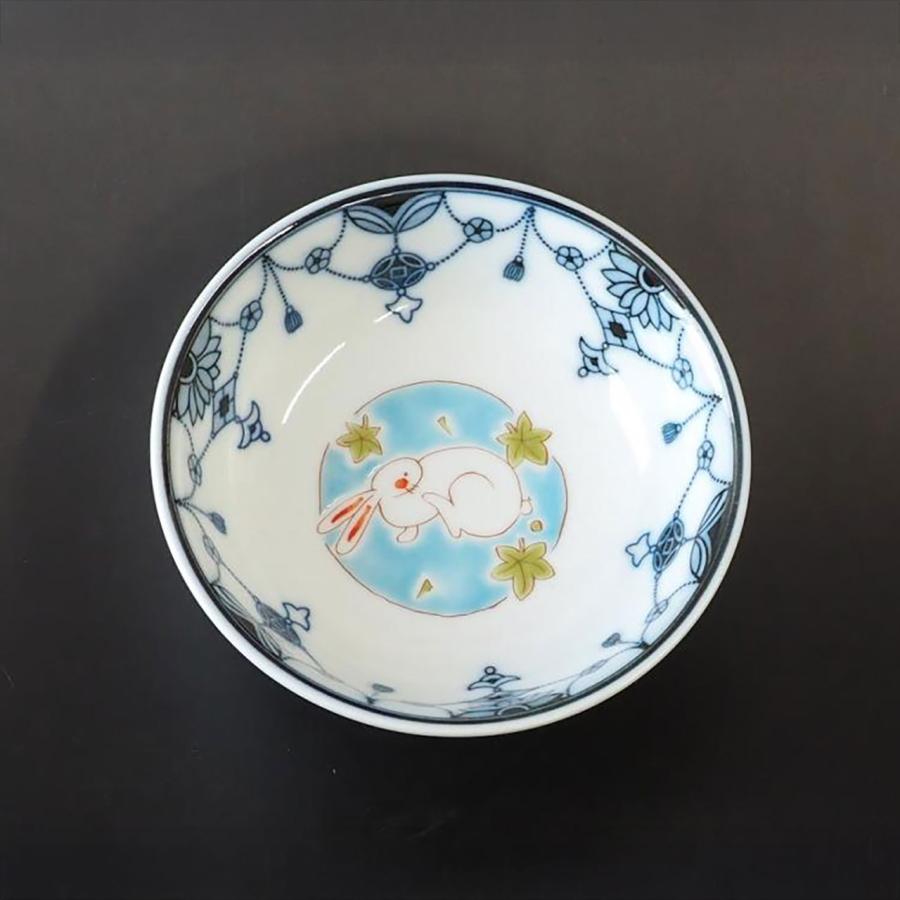 九谷焼 4寸瓔珞小鉢揃 うさぎ五彩 ：美山窯 5枚揃え うさぎ 動物