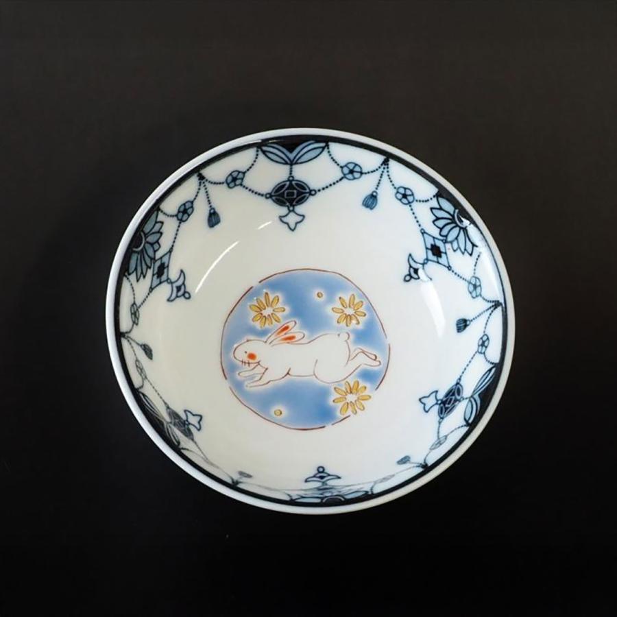 九谷焼 4寸瓔珞小鉢揃 うさぎ五彩 ：美山窯 5枚揃え うさぎ 動物
