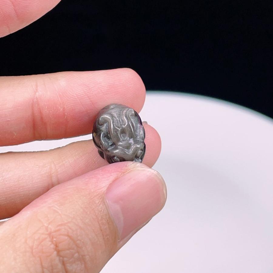 PROME 天然石 シルバーオブシディアン 龍亀 貫通孔 NO.P1492 : 天然石