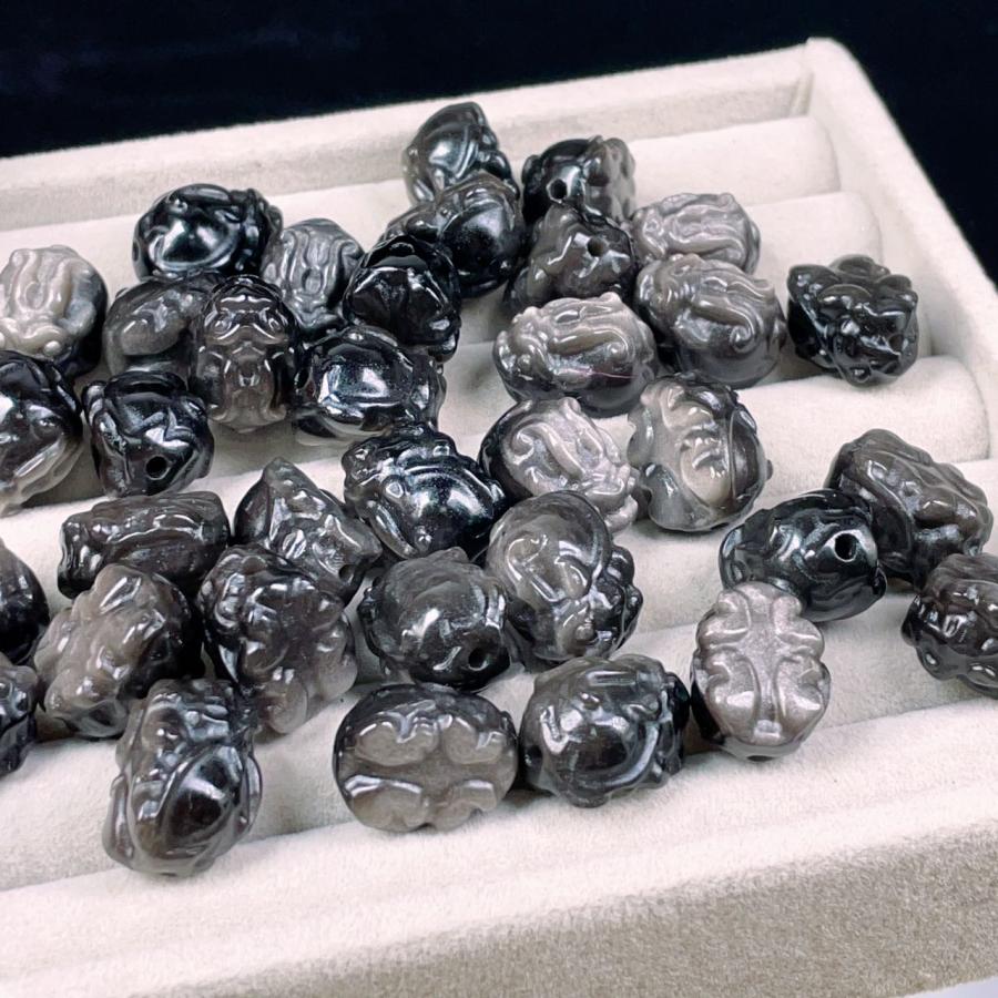 PROME 天然石 シルバーオブシディアン 龍亀 貫通孔 NO.P1492 : 天然石