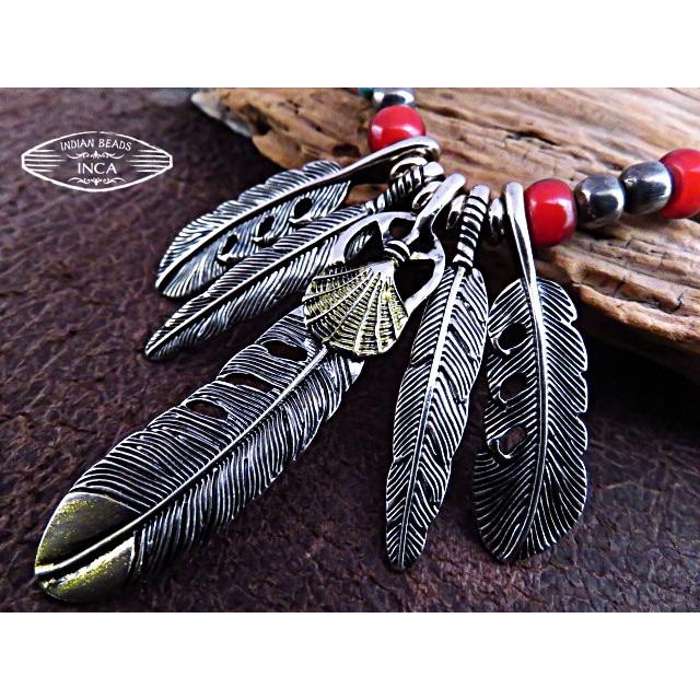 フェザー ネックレス ターコイズ ビーズ シルバー 色 インディアン