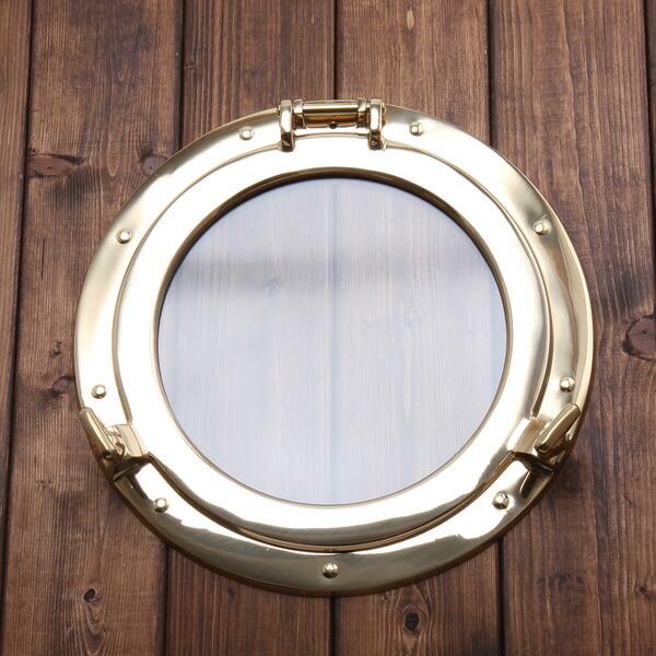 ガラス 丸窓(透明 くもり) 開閉式 真鍮製 金色 真鍮 磨き (石膏ボード