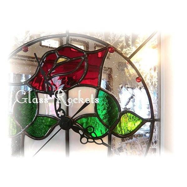 アンティーク ステンドグラス 時計 薔薇 置き、壁掛け兼用 : ステンド
