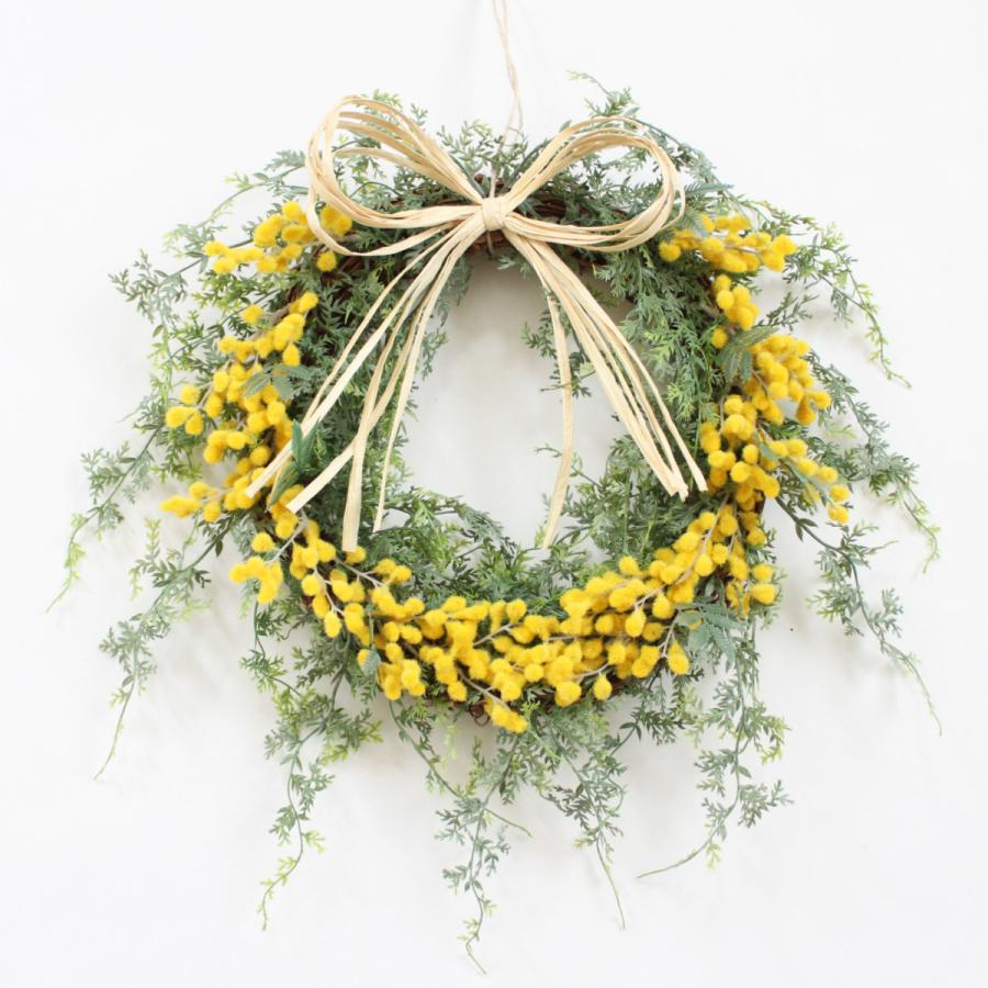 ミモザ リース 造花【Lサイズ】玄関 お洒落 アーティフィシャル