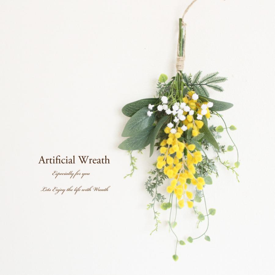 ミモザ ミニリース 壁掛け スワッグ おしゃれ 玄関ドア 送料無料