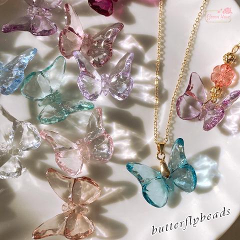クリアカラー バタフライ 蝶々 プラスチック ビーズ チャーム 全14色