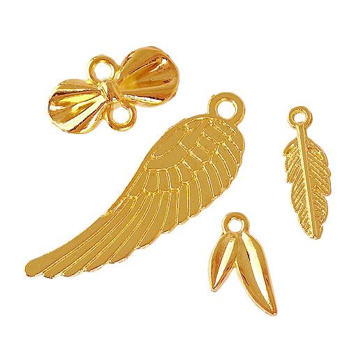 金属チャーム 羽 翼 葉っぱ リボン コネクター 10個 ゴールド リーフ