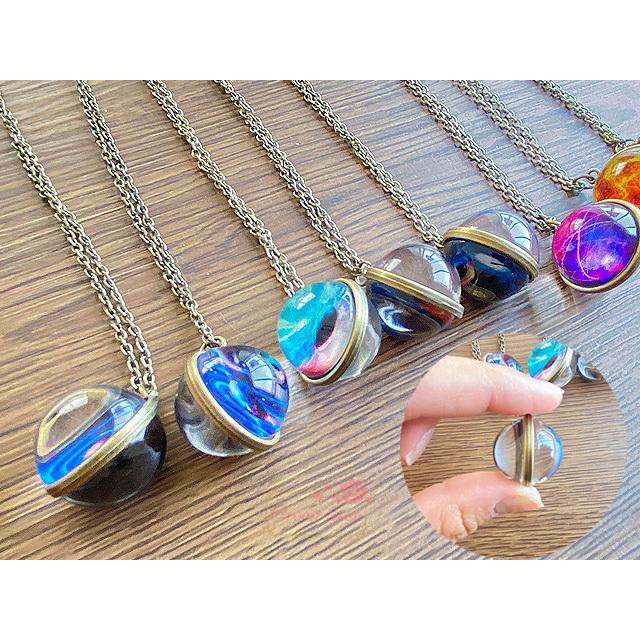 宇宙 ネックレス ガラスカボション ペンダント 金古美 スペース