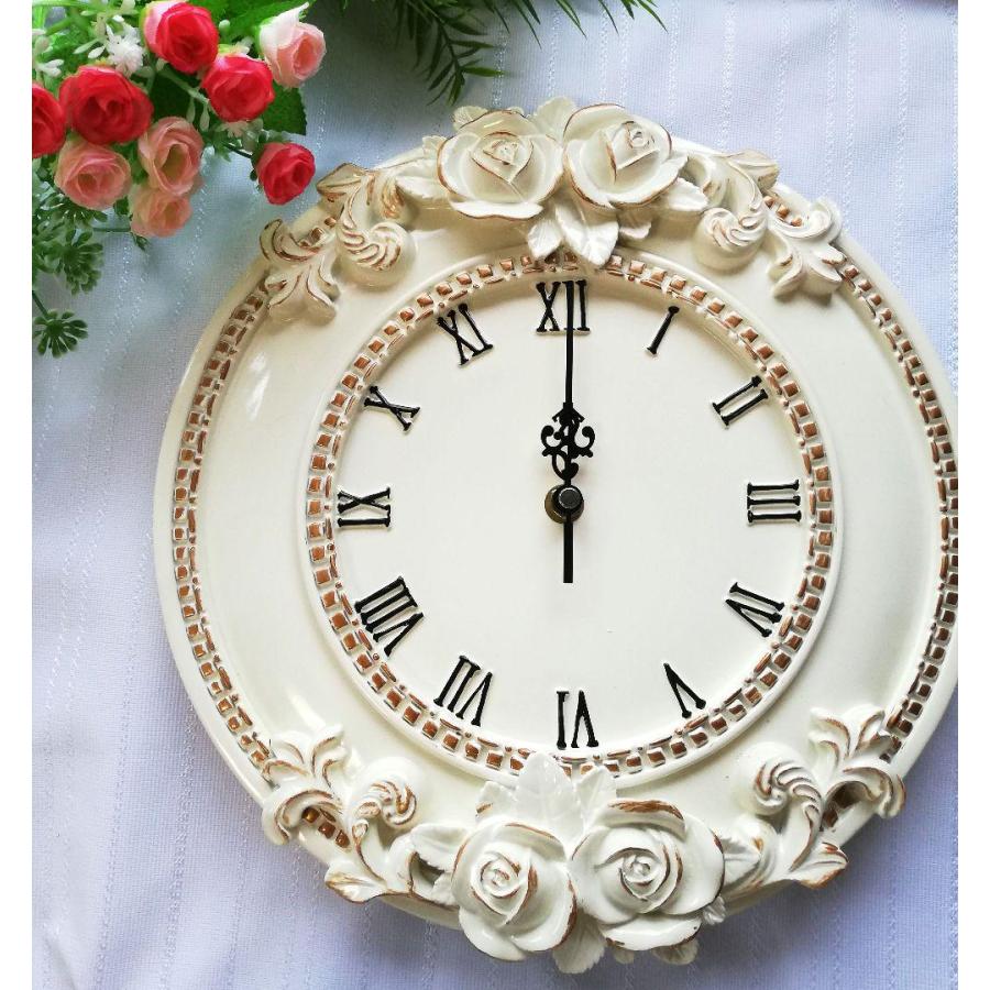 壁掛け時計 静音 アンティーク調 掛け時計 ヨーロッパ シャビー 白